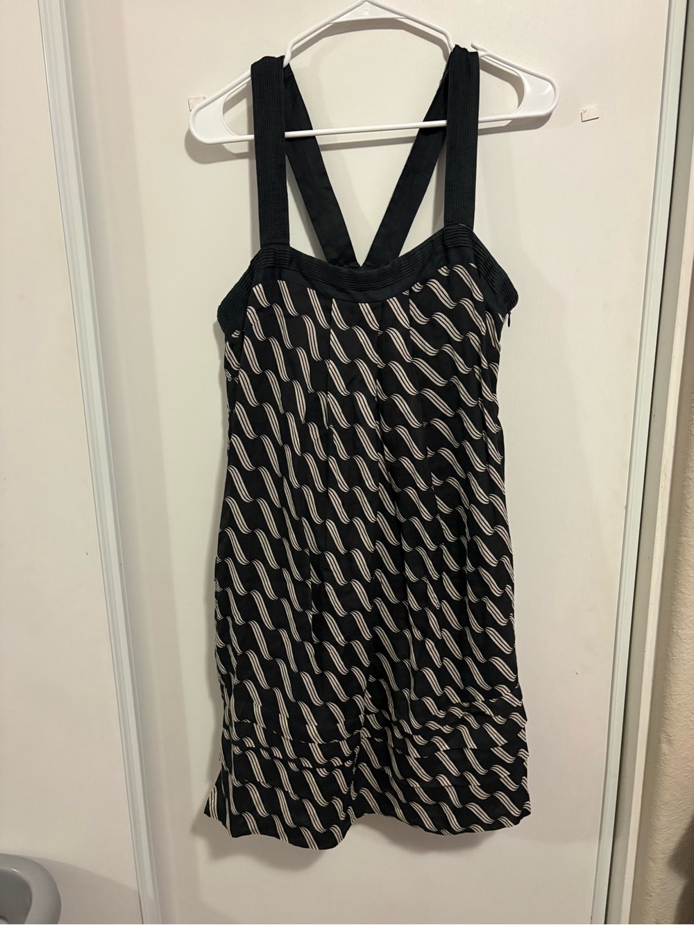 Maeve Anthropologie black White Linen Tiered Strappy Tunic Dress 6
